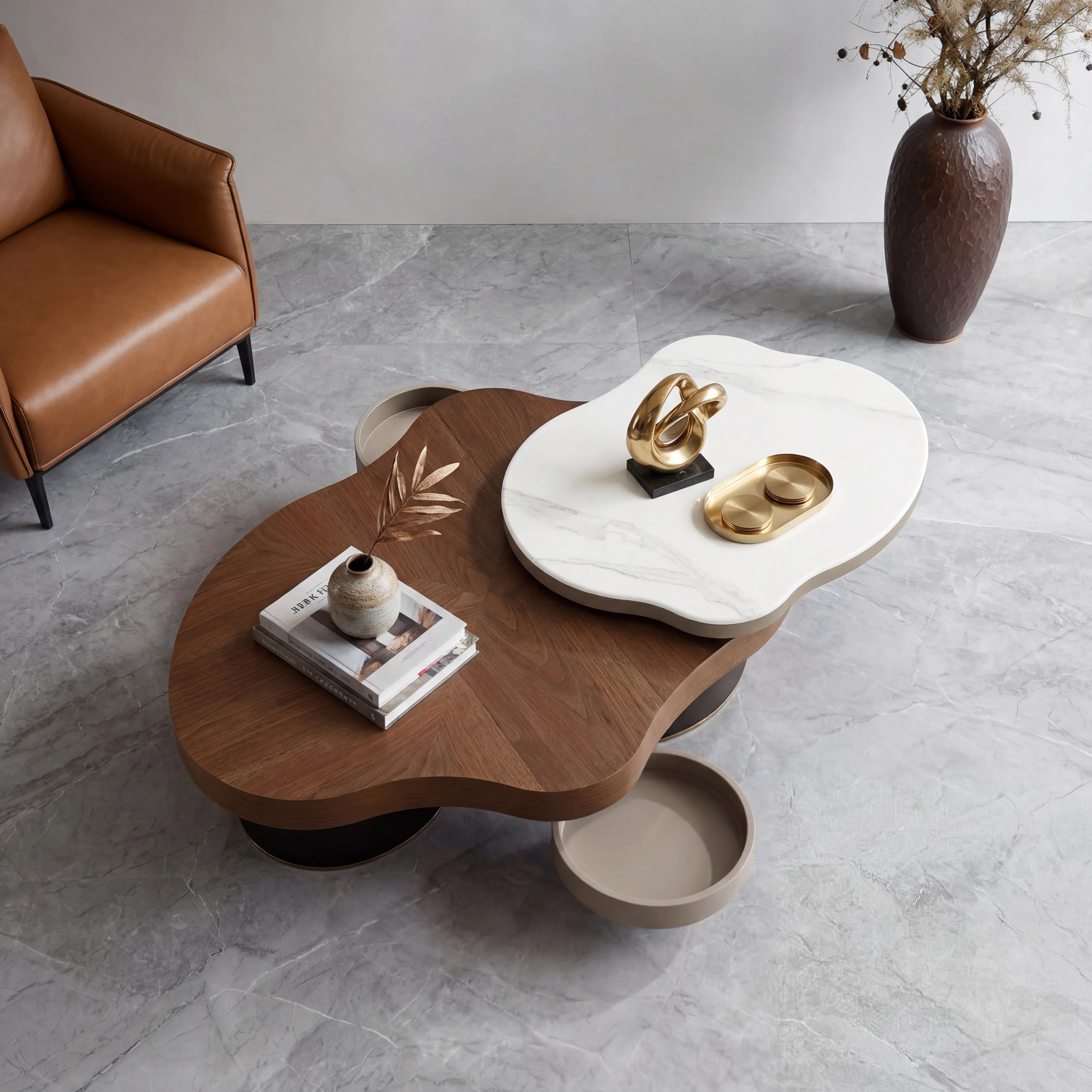 47.2" Crafted with ingenuity Coffee Table – Irregular Stone Slab With Fluid Wood Grain-Waterpro... | Wayfair North America