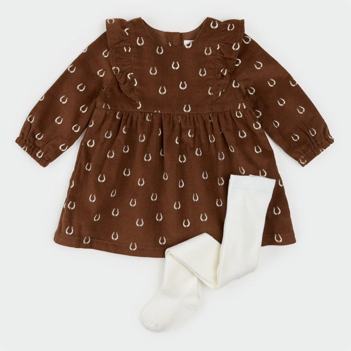 Mini Horseshoe Print on Corduroy Dress Set | Petit Lem