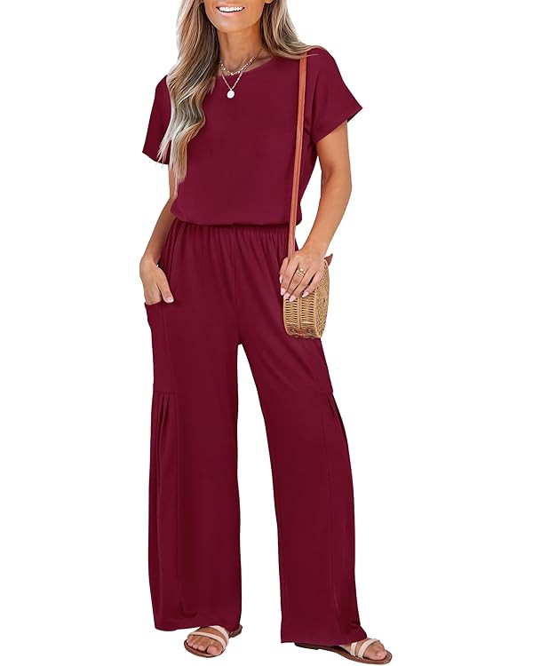 ANRABESS Jumpsuits for Women Short Sleeve Wide Leg Casual Summer One Piece Jumper Rompers 2025 Be... | Amazon (US)