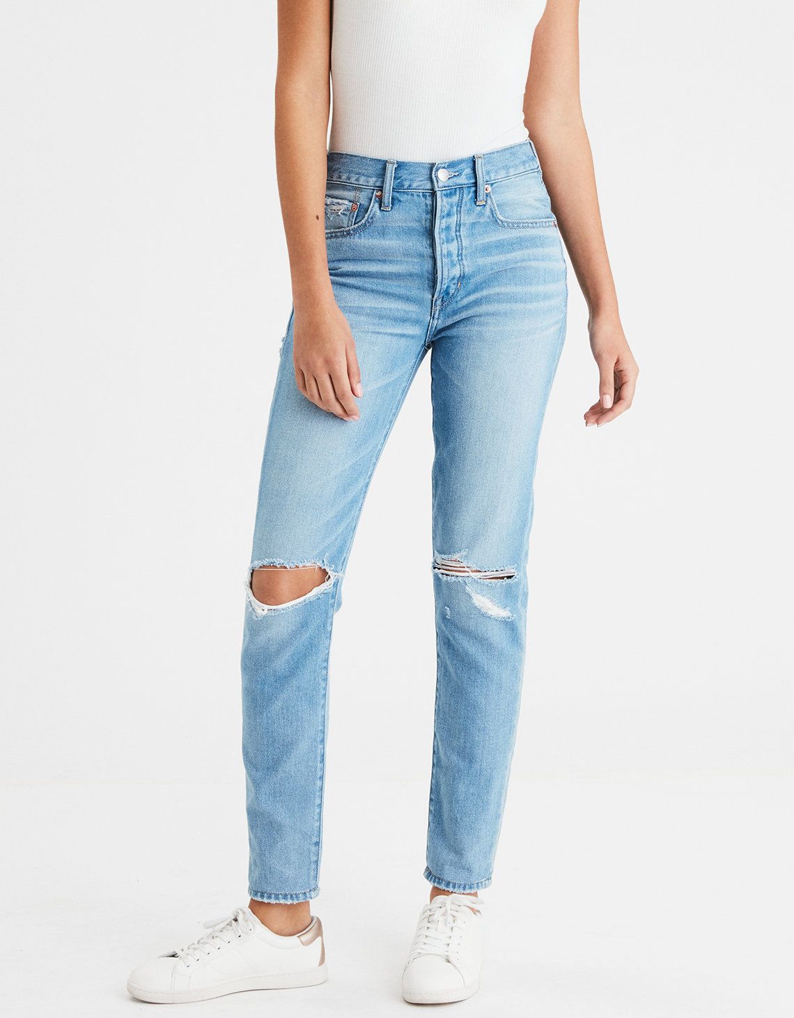 High-Waisted Girlfriend Jean, Cool Torn | American Eagle Outfitters (US & CA)