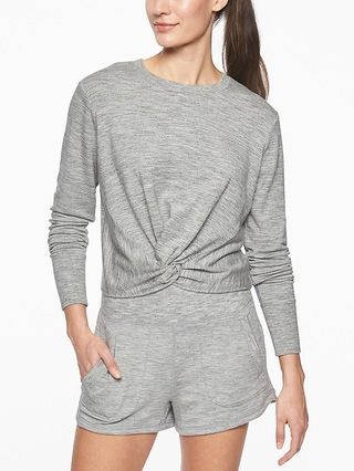 Athleta Womens Twist Front Sweatshirt Grey Heather Marl Size L | Athleta