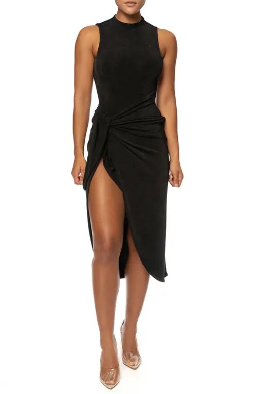 JLUXLABEL Aubree Twist Front Midi Dress in Black at Nordstrom, Size Small | Nordstrom