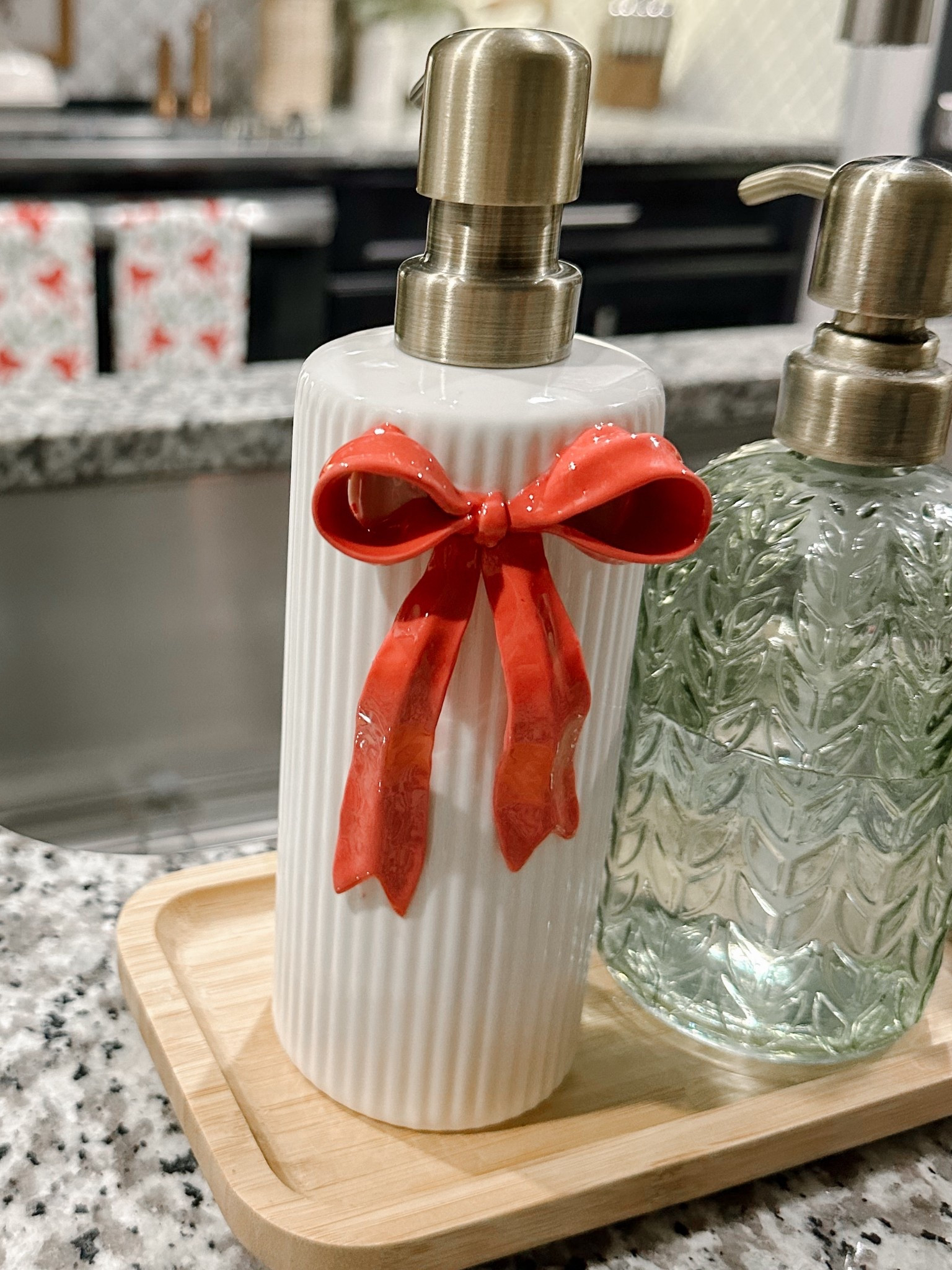 Bow soap dispenser green should arrive any day love them changed the top pump with my older ones #bow #soapdispenser #christmasdecor #holidaydecor .#Christmaskitchendecor 

#LTKHoliday #LTKSeasonal #LTKHome