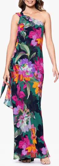 Floral One-Shoulder Chiffon Gown | Nordstrom
