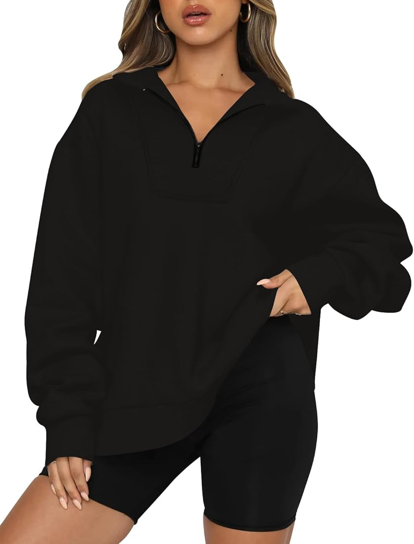 MIROL Women's 1/4 Zip Pullover Sweatshirts Long Sleeve Fall Oversized Sweater Solid Lightweight D... | Amazon (US)