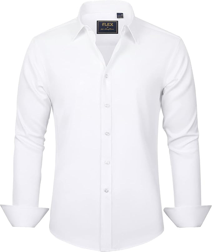 J.VER Men's Dress Shirts Solid Long Sleeve Stretch Wrinkle-Free Formal Shirt Business Casual Butt... | Amazon (US)