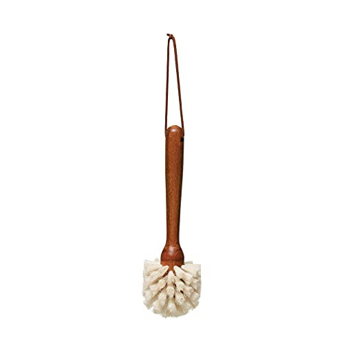 Creative Co-Op Beech Wood Dish Brush w Leather Strap, Dark Brown | Amazon (US)