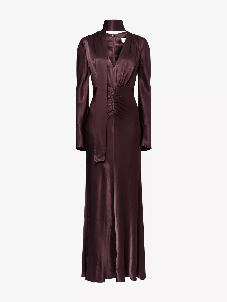 La Lune Plunge-Neck Satin Maxi Dress | Selfridges
