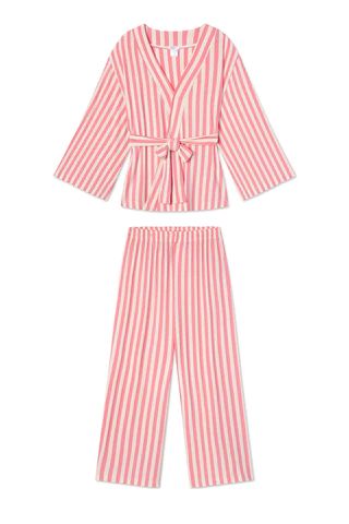 DreamKnit Kimono Pajama Set in Coral Stripe | LAKE Pajamas