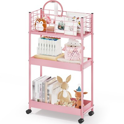 3-Tier Rolling Utility Cart with Wheels, Metal Slim Storage Cart,Rolling Storage Cart Pink-3-Tier 31.18''×16.7''×7.48'' | Target