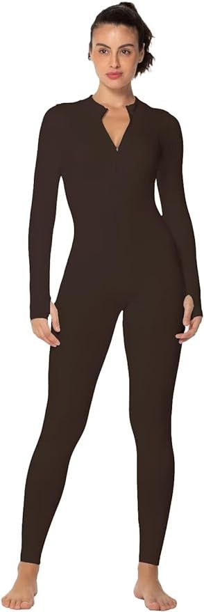 Sunzel Long Sleeve Jumpsuits for Women, Ribbed One Piece Casual Yoga Workout Zip Front Bodycon, L... | Amazon (US)