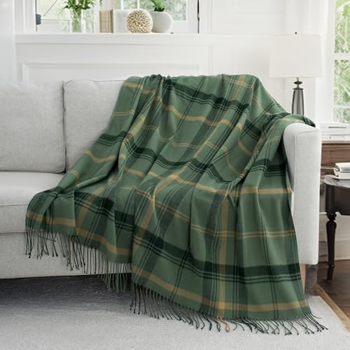 GINAMUSE Green Plaid Throw Blanket for Couch,60"X80" Super Soft Cozy Warm Home Decorative Throws with Tassels for Bed Sofa Picnic | Amazon (US)