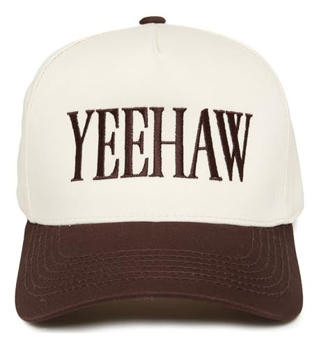 Two-Tone Canvas Snapback Baseball Cap - Yeehaw - Brown/Beige | Amazon (US)