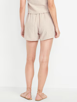 High-Waisted Faux-Wrap Linen-Blend Mini Skort | Old Navy (US)