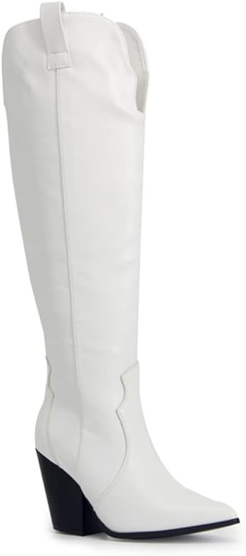 VOMIRA Womens Mid Calf Boots Pointed Toe Cowboy Boots Vintage Chunky Block Heel Pull On Western Boot | Amazon (US)