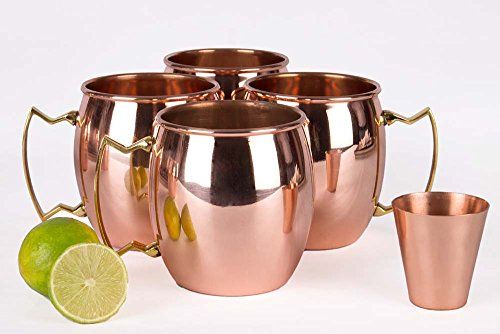 A29 Moscow Mule Solid 100 % Pure Copper Unlined Mug / Cup, Set of 4 (16-Ounce/Set of 4, Smooth) with | Amazon (US)