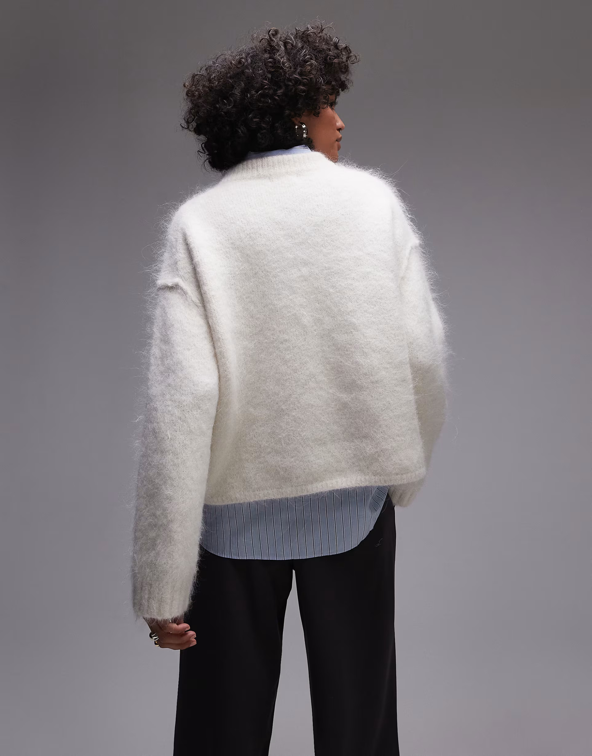 Topshop knitted premium alpaca crew neck boxy jumper in ivory | ASOS | ASOS (Global)