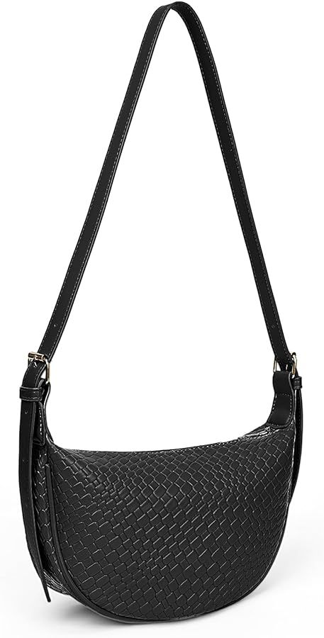 JQWYGB Woven Crossdbody Bag Vegan Leather Crescent Shoulder Bag for Woman Trendy Woven Hobo Sling... | Amazon (US)