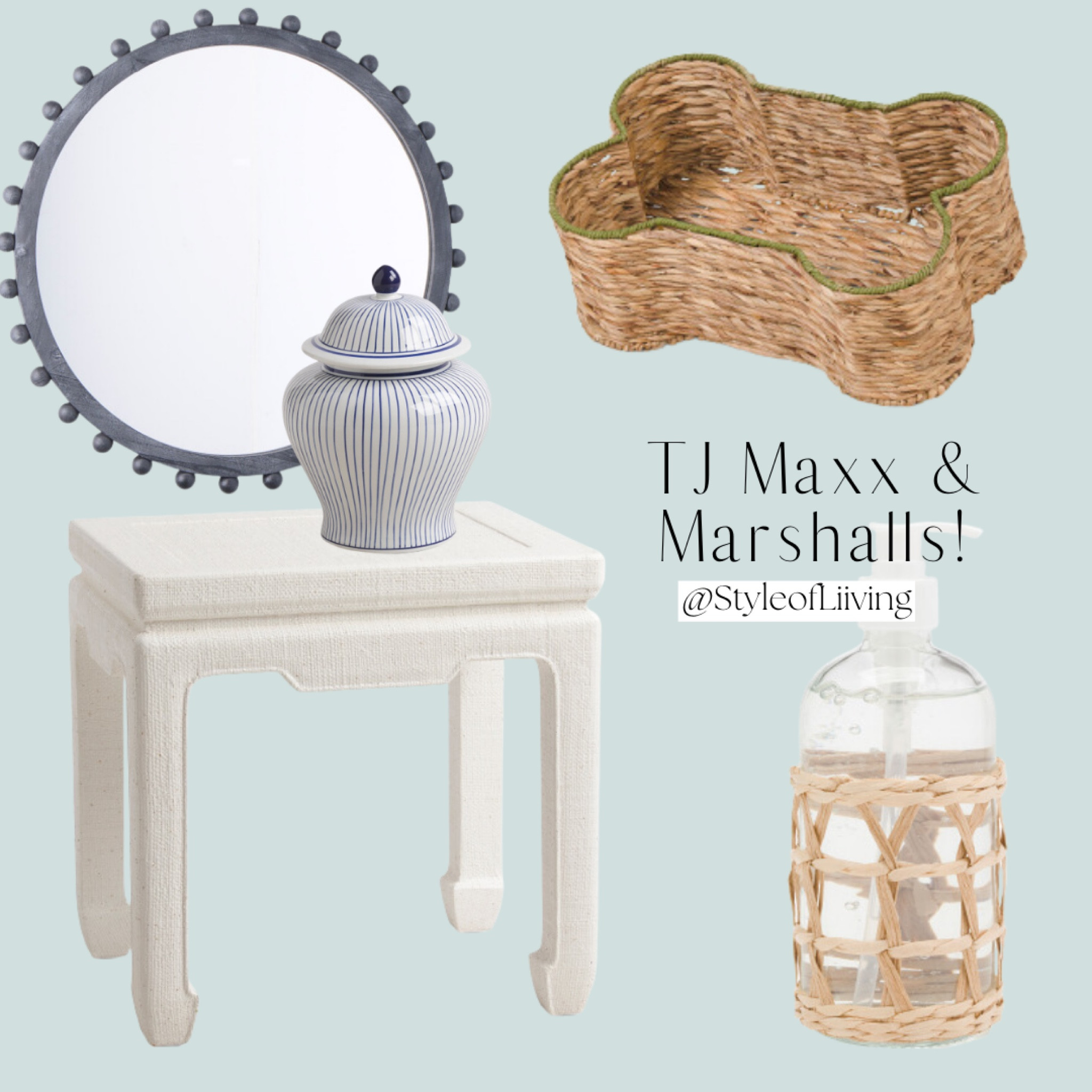 TJ Maxx and Marshalls home! Round wall mirrors, dog toy pet basket storage, side table, soap dispenser, ginger jar. Home decor and furniture. 

#LTKHome #LTKFamily #LTKStyleTip