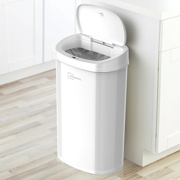 Mainstays 13.2 gal /50 L Motion Sensor Kitchen Garbage Can, White Stainless Steel | Walmart (US)