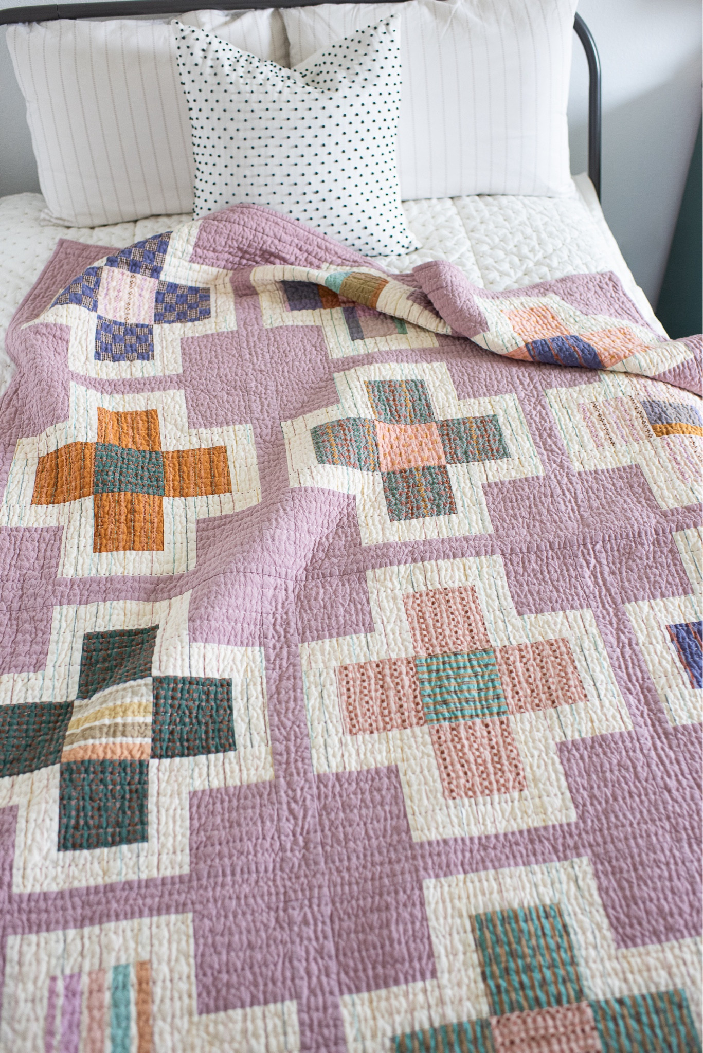 Plus Charmed quilt pattern in the shop at quiltyloveshop.com.

Hand quilted and made with Fableism wovens.  