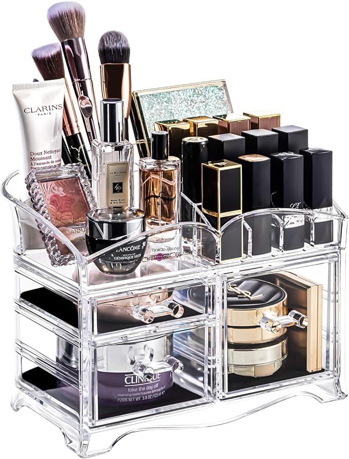 DreamGenius Makeup Organizer 2 Pieces Acrylic Cosmetic Display Cases with 3 Drawers for Jewerly L... | Amazon (US)