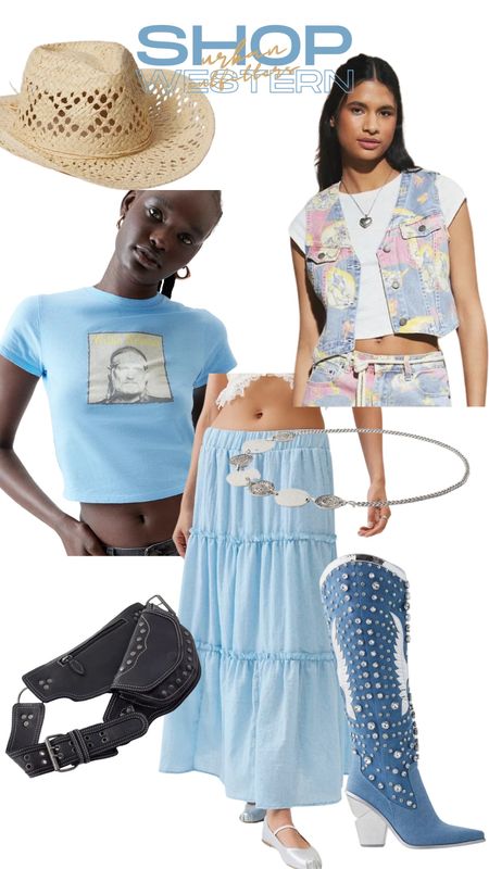 Urban outfitters, western outfits, festival outfit, spring outfit, vacation outfit, cowboy boots, graphic tee, chain belt, black belt 

#LTKparties #LTKFestival #LTKfindsunder100