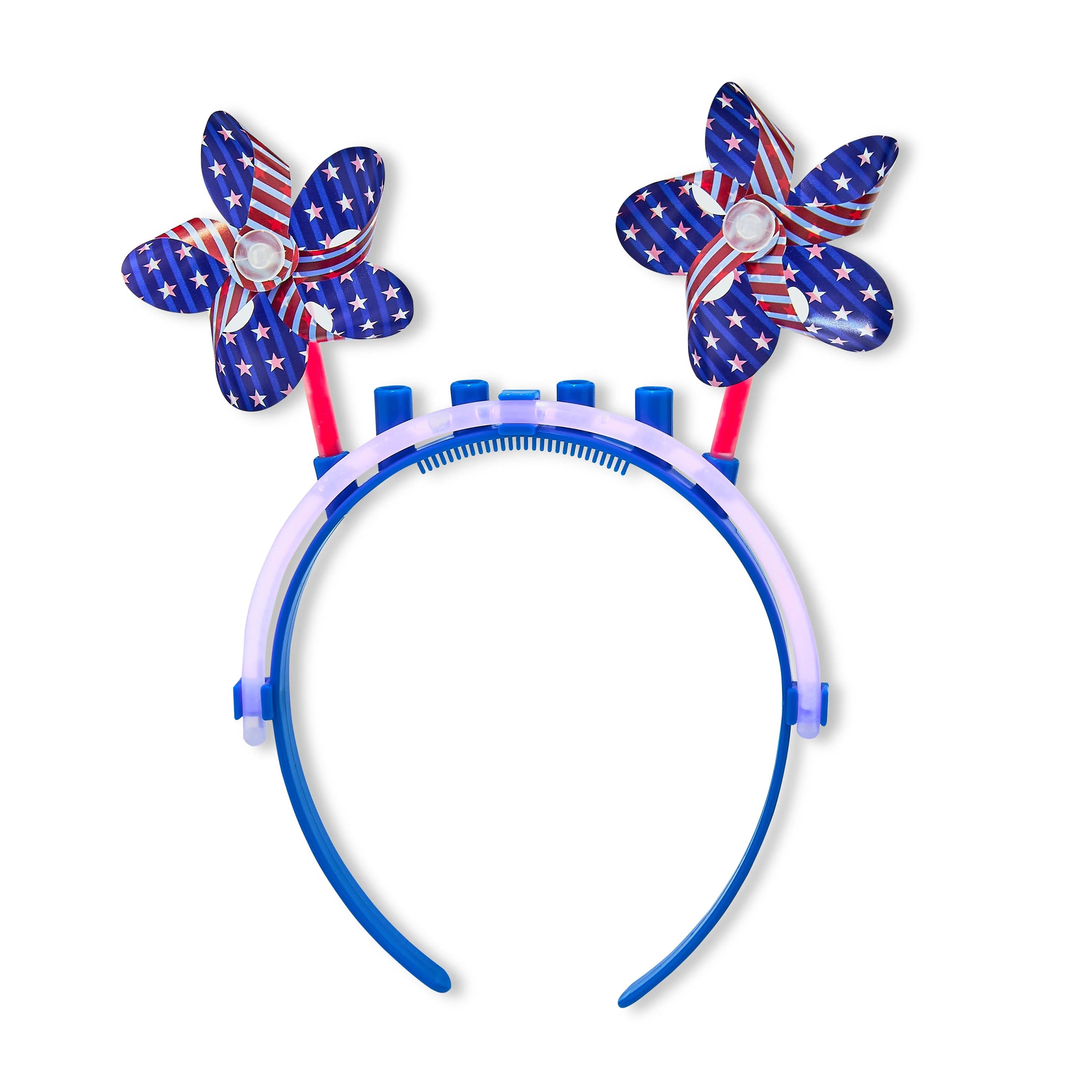 Patriotic Glow Headband Party Favor, Flag Pinwheel, 1 Count, 6in.x9.25in., 25g, by Way to Celebra... | Walmart (US)
