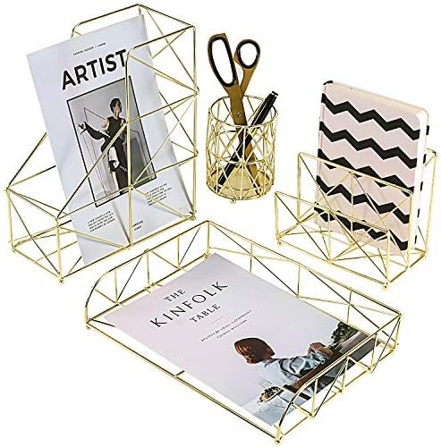Simmer Stone Desk Organizer Set, 4 in 1 Decorative Desk Accessories Organizer, Letter Sorter, Fil... | Amazon (US)