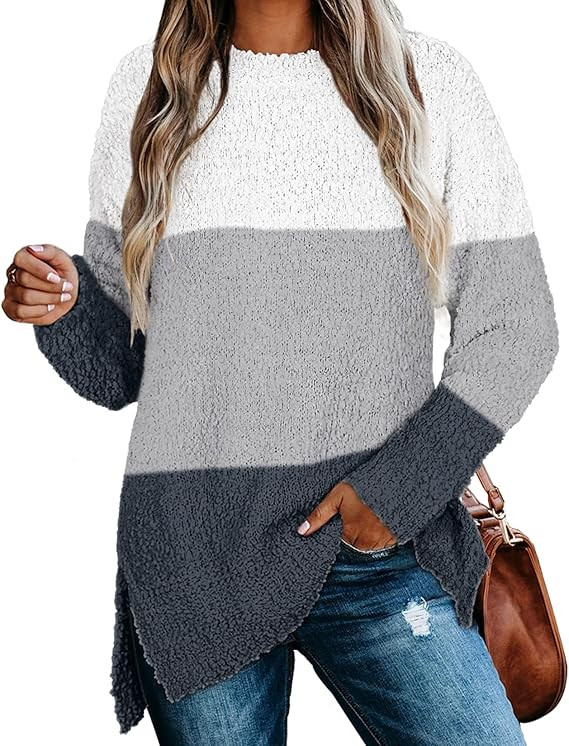 NIASHOT Womens Sweaters Crewneck Long Sleeve Side Slit Tunic Tops for Leggings | Amazon (US)