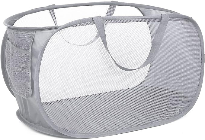 Durable Collapsible Laundry Baskets, Mesh Pop Up Laundry Hamper with Side Pocket, Foldable Clothe... | Amazon (US)