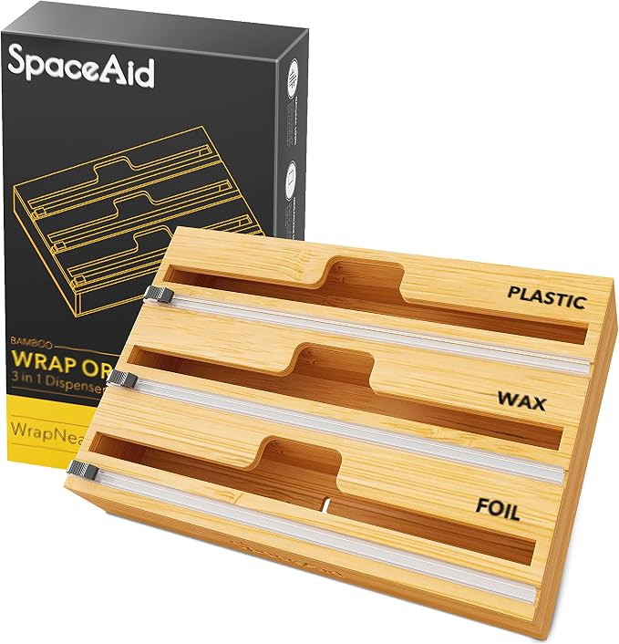 SpaceAid WrapNeat 3 in 1 Wrap Dispenser with Cutter and Labels, Plastic Wrap, Aluminum Foil and W... | Amazon (US)