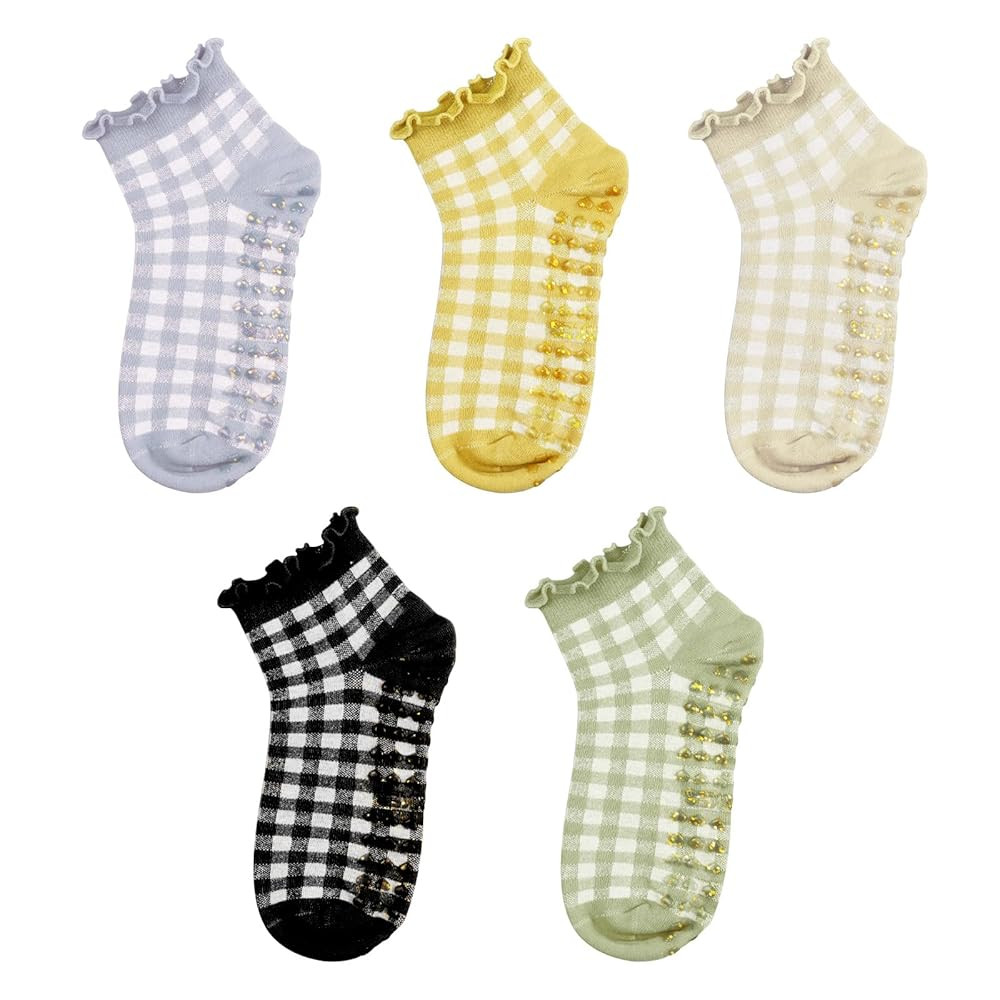 Cute Non-Slip Yoga Socks for Women (5 Pairs) – Adorable Gingham Checkered Pattern, Low-Cut Desi... | Amazon (US)