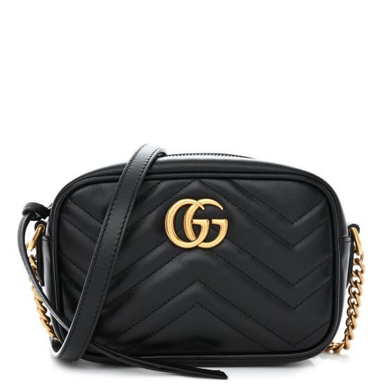 Calfskin Matelasse Mini GG Marmont Chain Shoulder Bag Black | FASHIONPHILE (US)