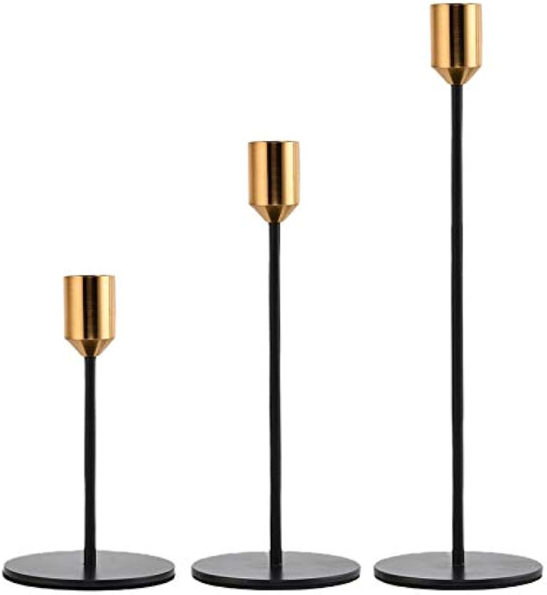 Amazon.com: Matte Black Candle Holders Set of 3 for Taper Candles with Brass Color Top, Decorativ... | Amazon (US)
