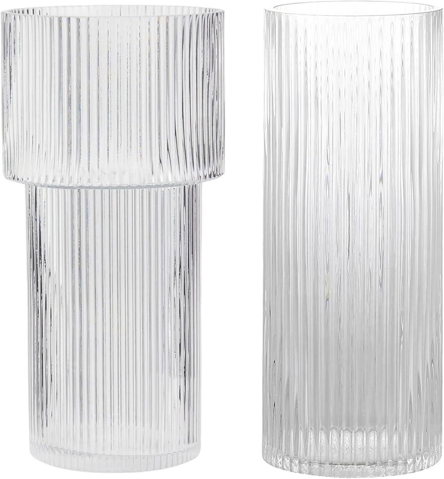 Ribbed Glass Vase, Fluted Glass Vase, Flower Vase, Tall Vase, Large Glass Vase, Modern Vase for L... | Amazon (US)