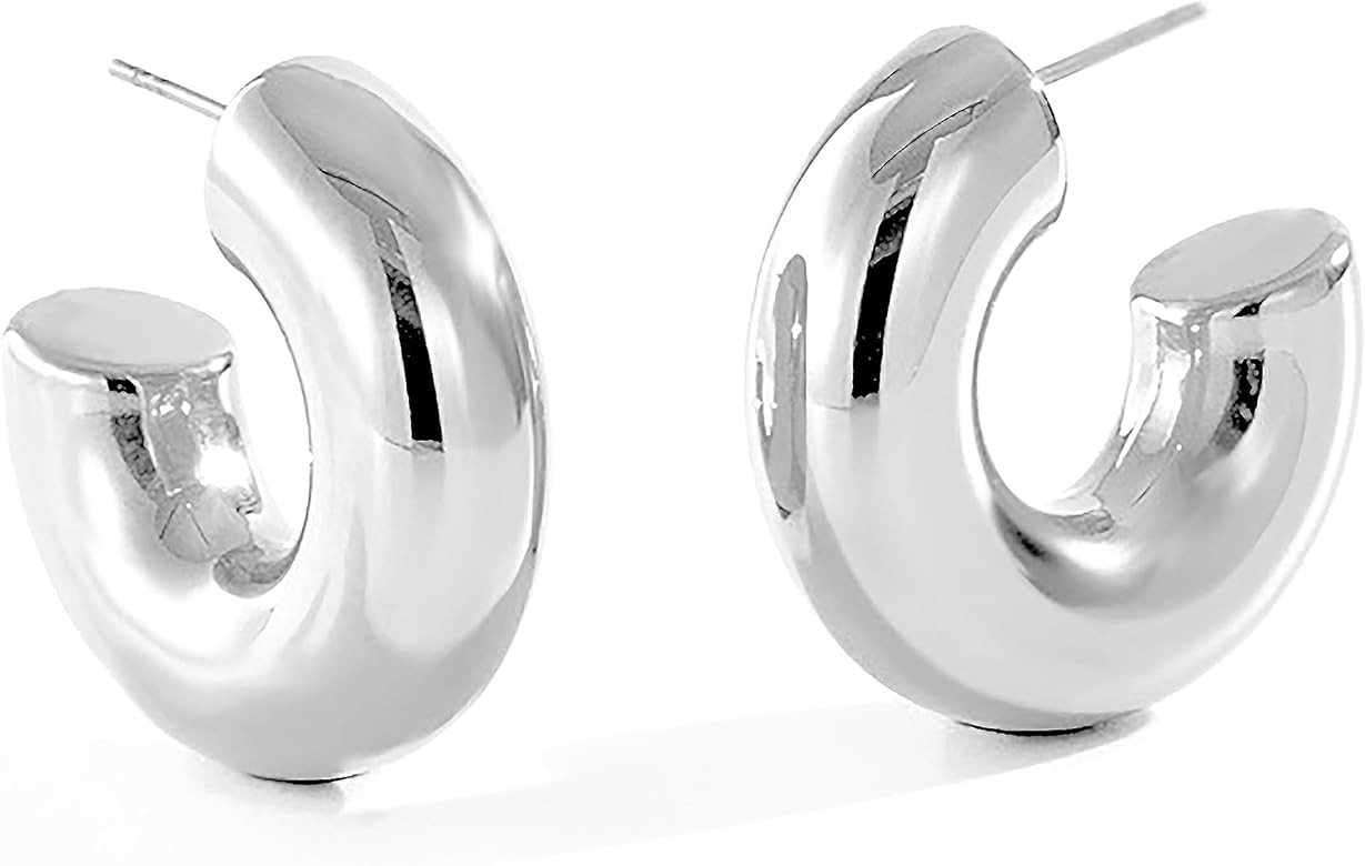 CONRAN KREMIX Chunky Gold Hoops Earrings for Women,Thick 18K Real Gold Circle Open Hoop,Lightweig... | Amazon (US)