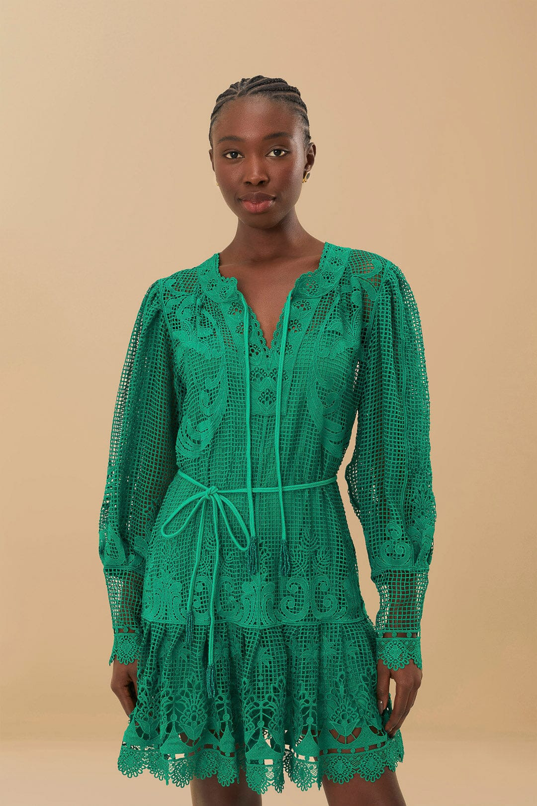 Green Tropical Flight Guipure Mini Dress, GREEN / XL | FarmRio (US)
