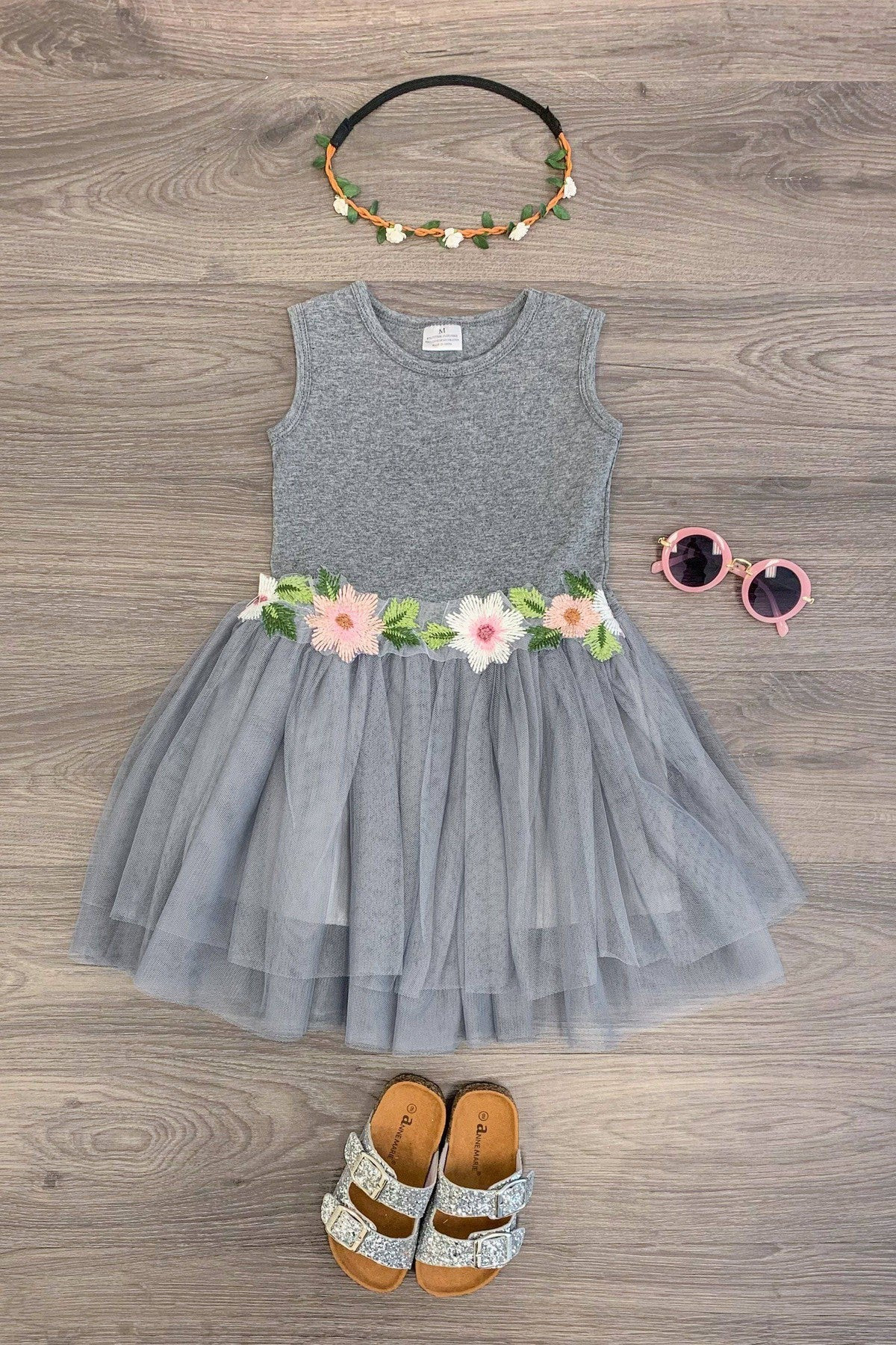 Heather Gray Flower Tutu Dress | Sparkle In Pink