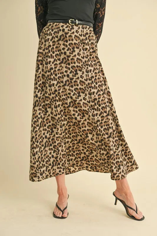 Leopard Midi Skirt BROWN / M | Casual Chic Boutique