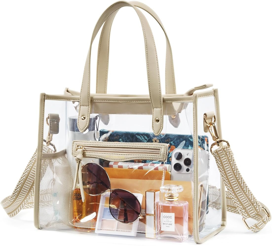 Missnine Clear Bag for Stadium Events Thick PVC Clear Tote Bag for Women with Guitar Strap for Sp... | Amazon (US)