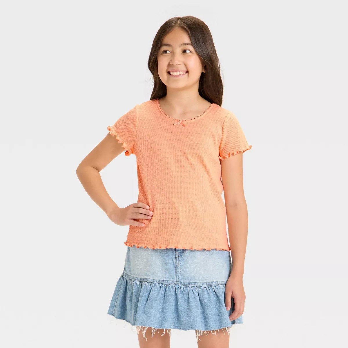 Girls' Short Sleeve Fitted Pointelle T-Shirt - Cat & Jack™ | Target