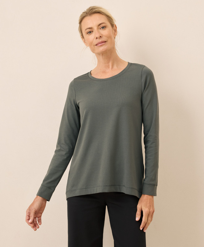 Women’s Luxe Stretch Jersey Swing Long Sleeve Tee made with Organic Cotton | Pact | Pact Apparel