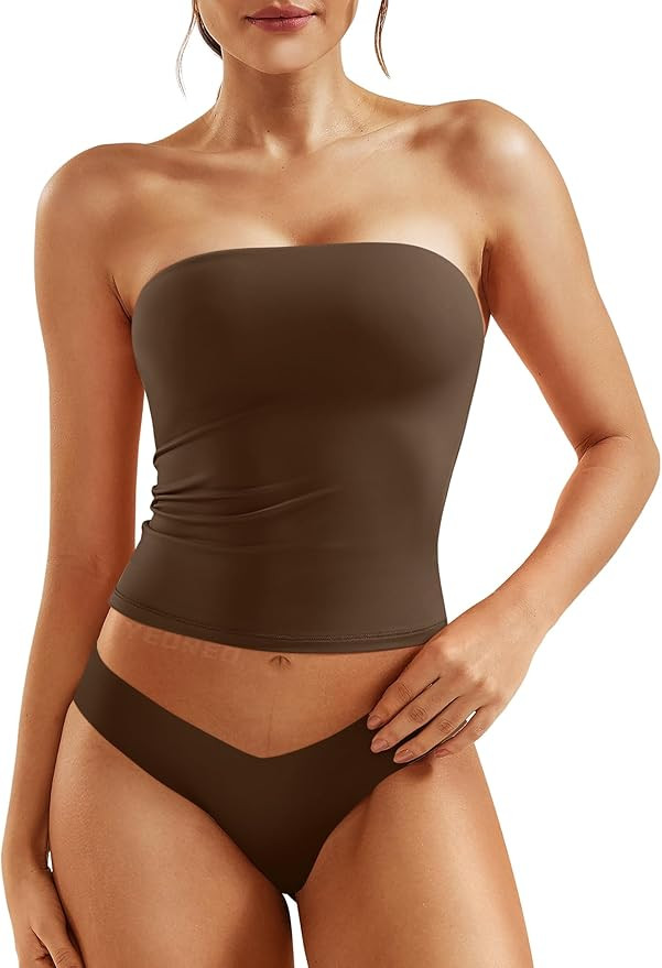 YEOREO Women's Double Lined Tube Tops Full Length Fitted Sexy Sophie Tops Strapless Non See Throu... | Amazon (CA)