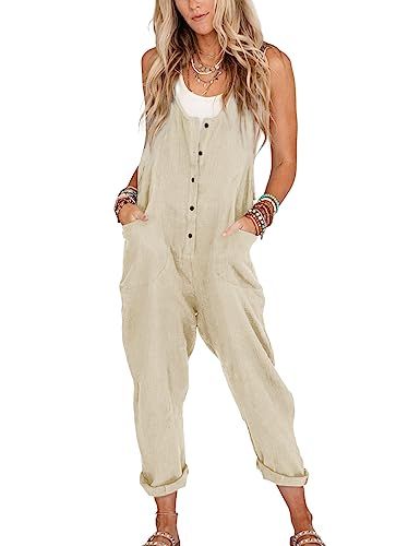 Yeokou Womens Overalls Linen Cotton Jumpsuits Loose Casual Jumpers with Pockets | Amazon (US)