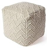 HomeRoots Decor 18-inch x 18-inch Wool Ivory Pouf | Amazon (US)