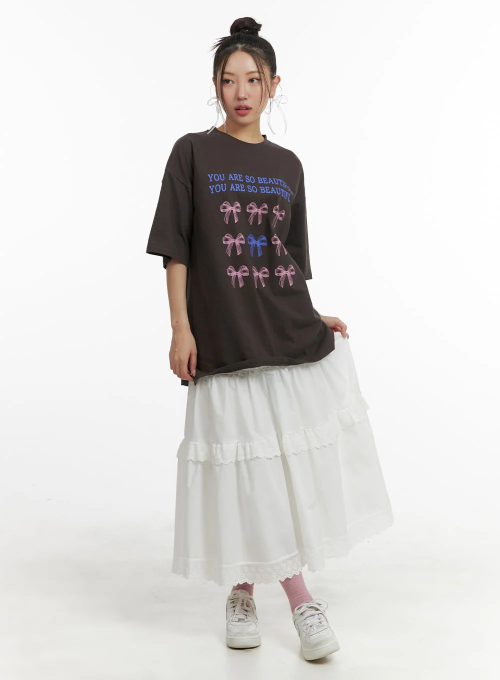 Lace Mid Rise Tiered Maxi Skirt OM429 | Lewkin