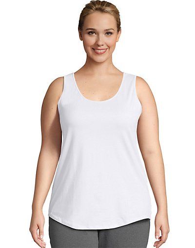 Just My Size Cotton Jersey Shirttail Women's Tank Top White 1X | Hanes.com