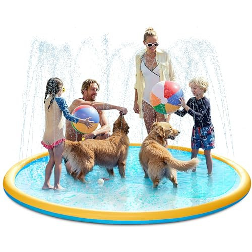 SLOOSH 120" Non-Slip Splash Pad Sprinkler - Outdoor Water Play Toys Backyard Fountain Mat for Toddlers Kids Dogs, Thickened Sprinkler Outside Pool Party Durable for Girls Boys Pets (120in,Orange&Blue) | Amazon (US)