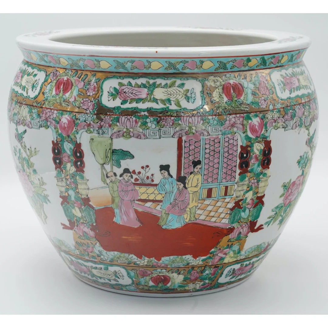 Vintage Chinese Famille Rose Jardiniere, Hand-Painted Porcelain Koi Fish Planter 14.75x11.25 | Etsy (US)